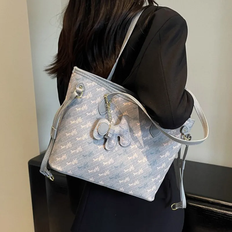 Juju Jimmy PU Handbag, Shoulder Bag Regular Medium Size Women's Ecru/Light Blue-9