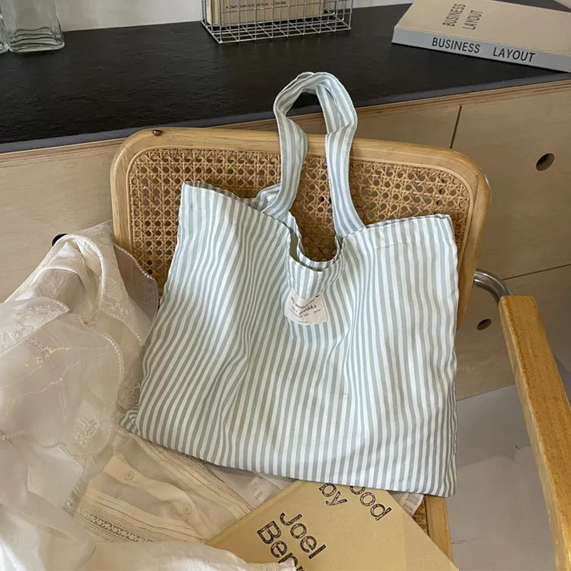 Juju Jimmy Fabric Shoulder Bag Large Size Women's Vertical Bar Blue-12