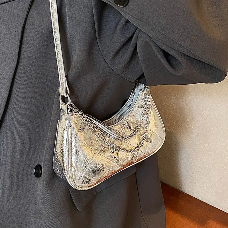 Juju Jimmy PU Shoulder Bag Crossbody Bag Regular Women's Silver/Dazzling Color/Black-8