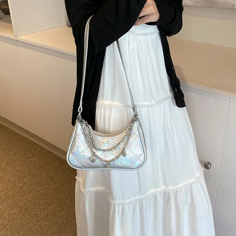 Juju Jimmy PU Shoulder Bag Crossbody Bag Regular Women's Silver/Dazzling Color/Black-17