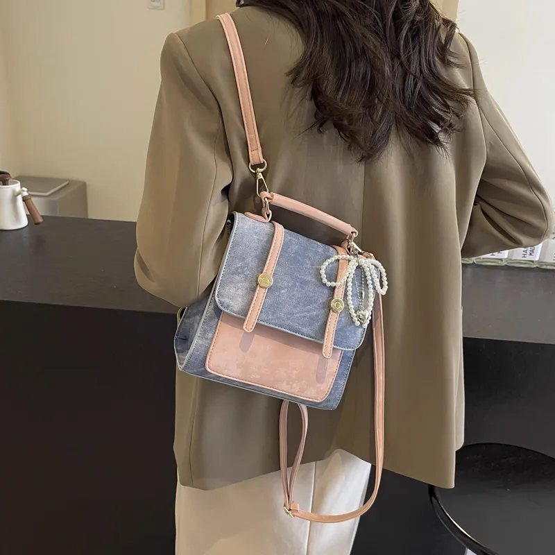 Juju Jimmy PU Crossbody Backpack Regular Women's Blue/Beige-1