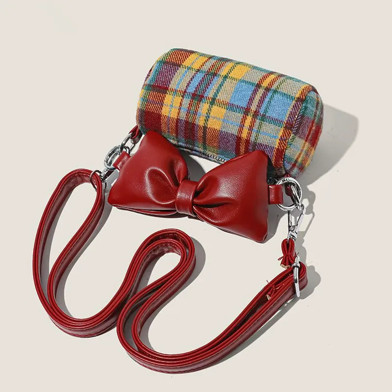 Juju Jimmy PU With Woolen Crossbody Bag Regular Women's Red-4