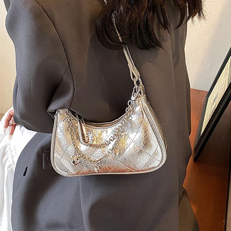 Juju Jimmy PU Shoulder Bag Crossbody Bag Regular Women's Silver/Dazzling Color/Black-5