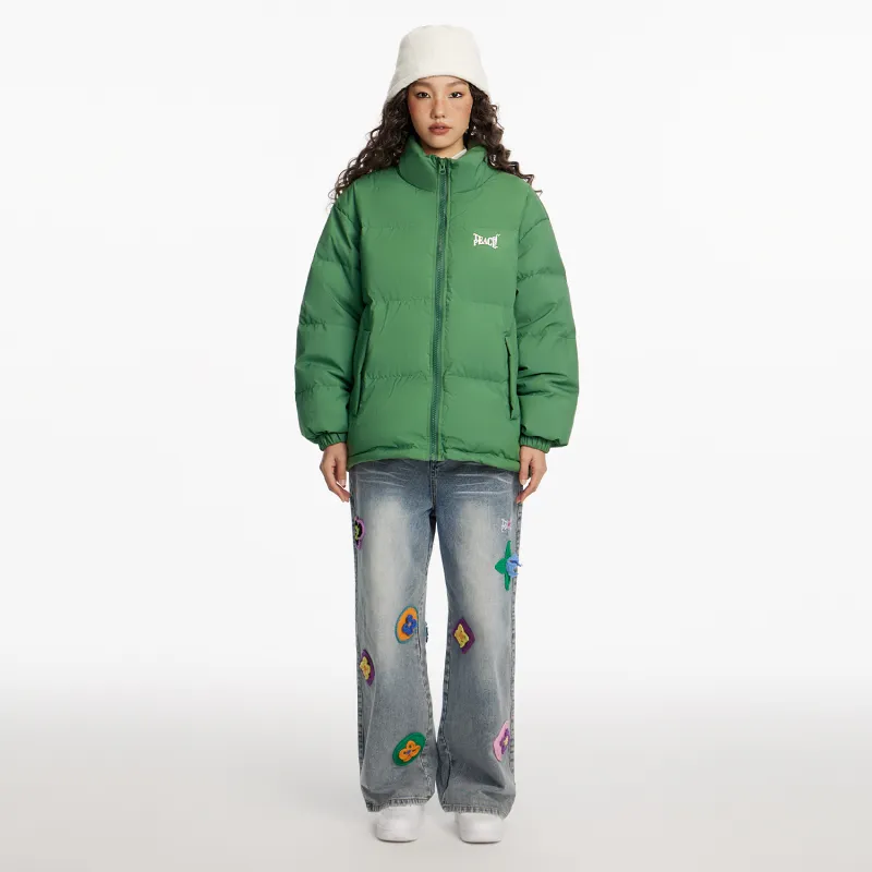Teach Peace Basic Letter Print Thickened Stand Collar 90 Fill Power White Duck Down Coat Down Jacket Unisex-4