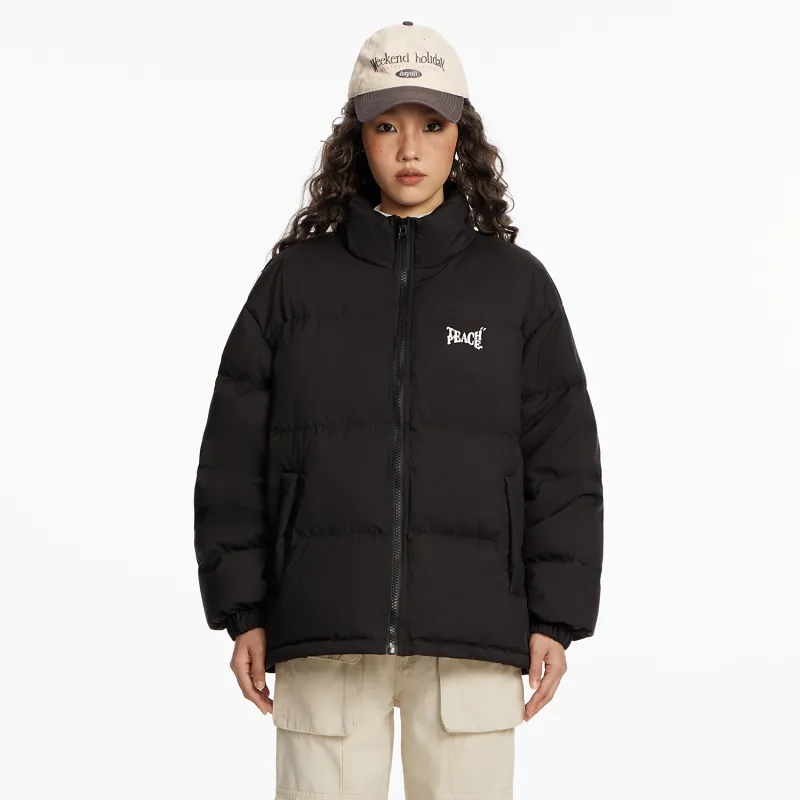 Teach Peace Basic Letter Print Thickened Stand Collar 90 Fill Power White Duck Down Coat Down Jacket Unisex-21
