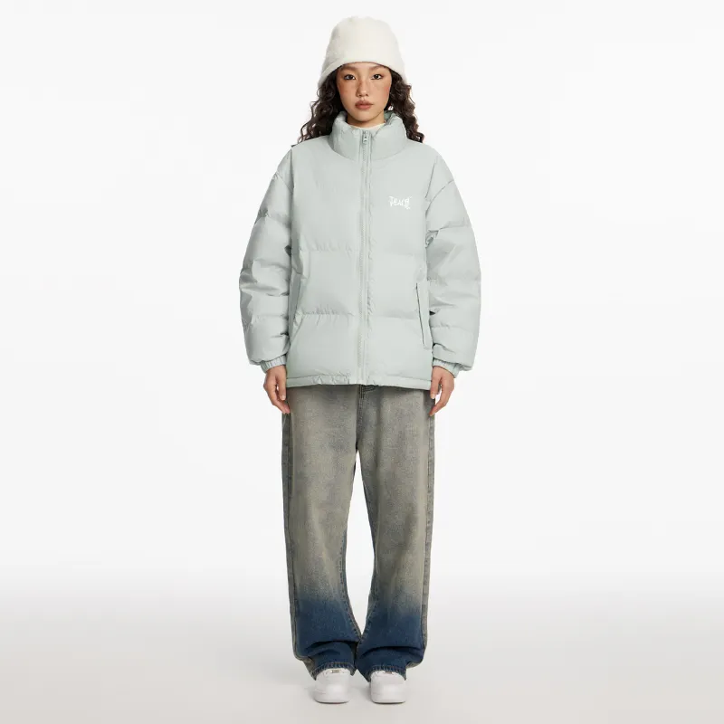 Teach Peace Basic Letter Print Thickened Stand Collar 90 Fill Power White Duck Down Coat Down Jacket Unisex-17