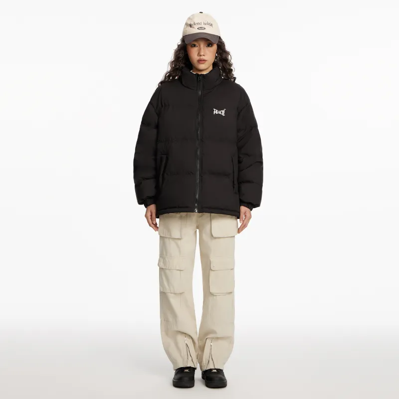 Teach Peace Basic Letter Print Thickened Stand Collar 90 Fill Power White Duck Down Coat Down Jacket Unisex-23