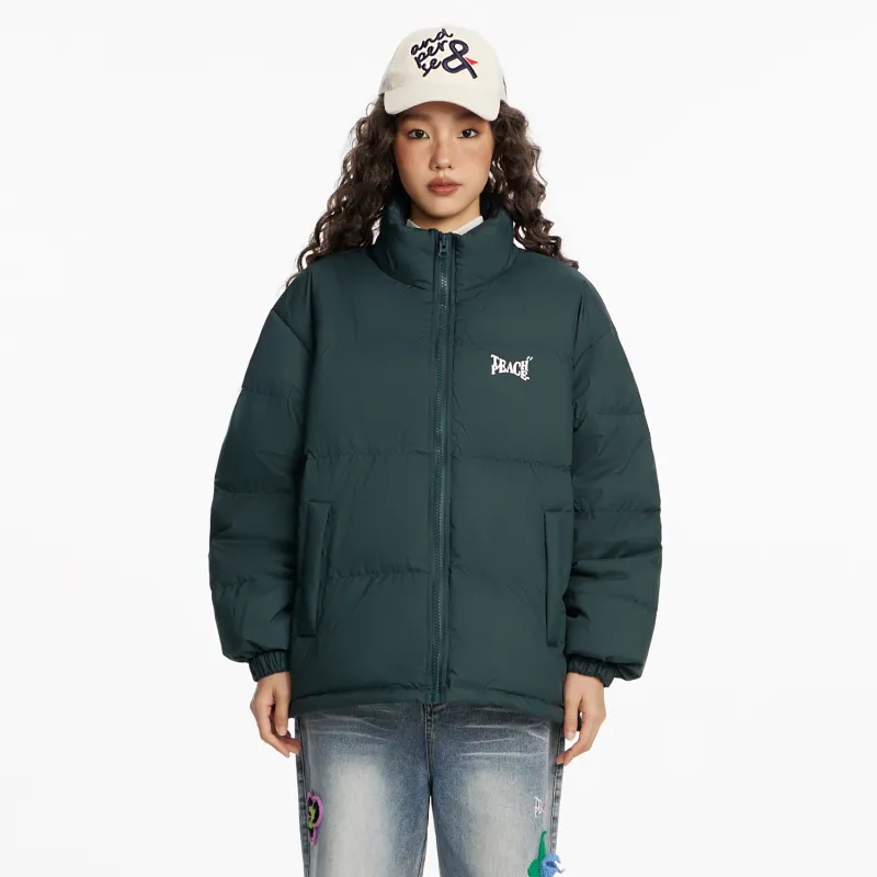 Teach Peace Basic Letter Print Thickened Stand Collar 90 Fill Power White Duck Down Coat Down Jacket Unisex-11