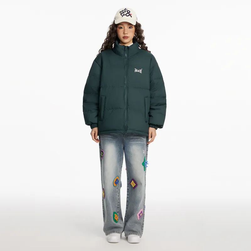 Teach Peace Basic Letter Print Thickened Stand Collar 90 Fill Power White Duck Down Coat Down Jacket Unisex-8