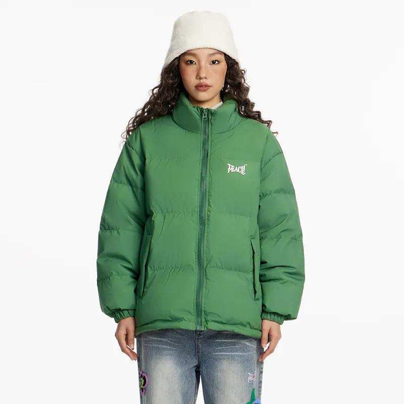 Teach Peace Basic Letter Print Thickened Stand Collar 90 Fill Power White Duck Down Coat Down Jacket Unisex-3