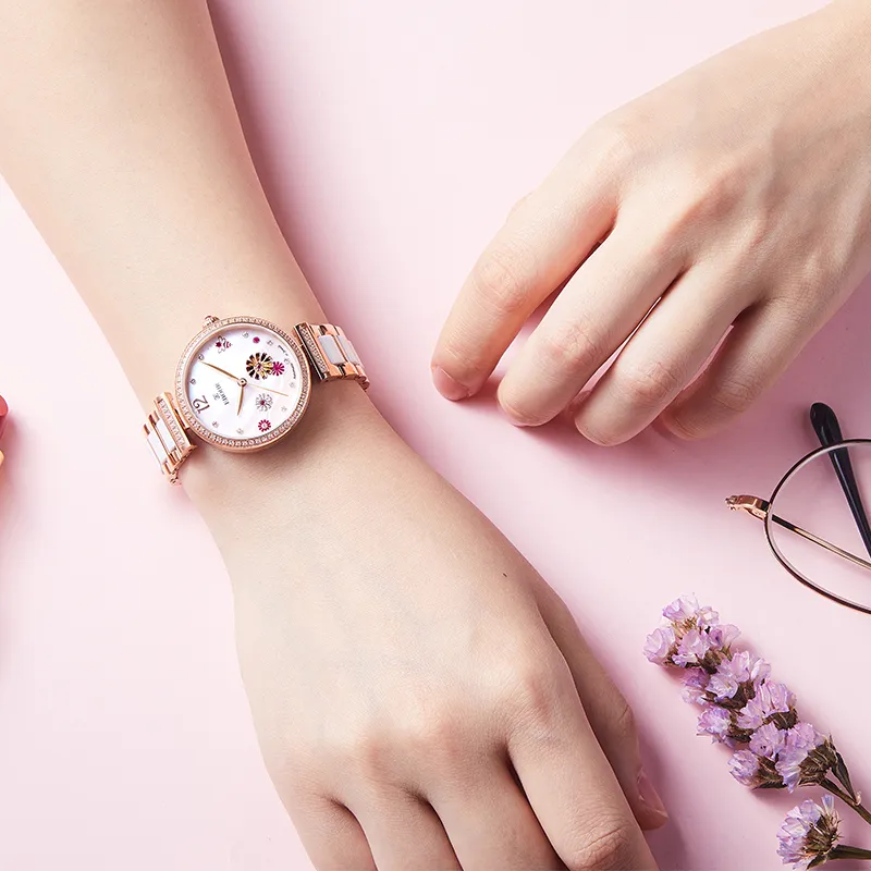 EBOHR Cana Collection Mechanical Movement Ceramic Strap Watch Women's Mother of Pearl Color Watch Dial-3