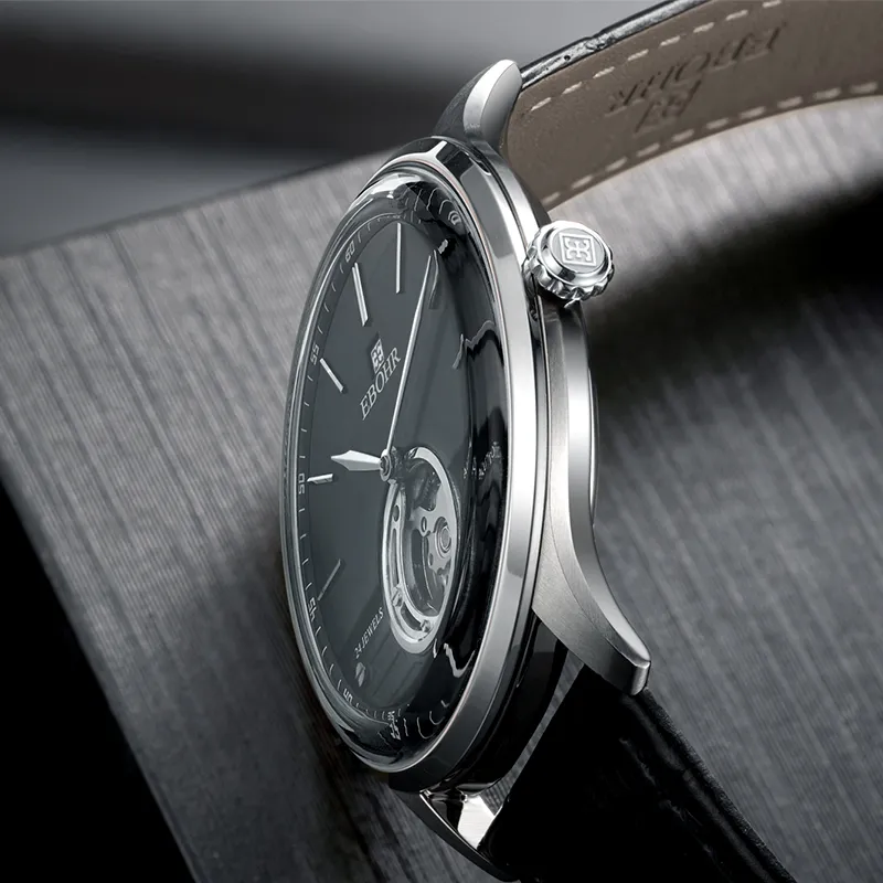 EBOHR Master Collection Mechanical Movement Leather Watch Bands Watch Men's Watches Black Dial-4