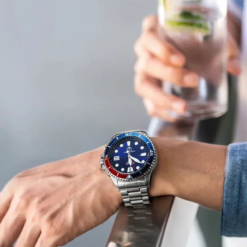 EBOHR Explorer Collection Mechanical Movement Stainless Steel Strap Watch Men's Watches Blue Dial-2