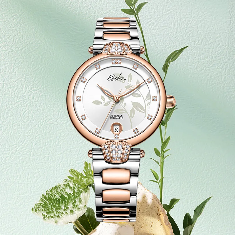 EBOHR Revenge Collection Mechanical Movement Stainless Steel Strap Watch Women's Watch White Dial-2