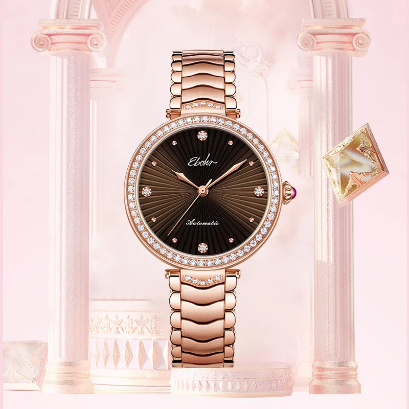 EBOHR Cana Collection Mechanical Movement Stainless Steel Strap Watch Women's Watch Black Dial-3
