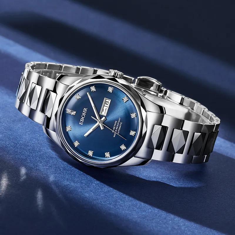 EBOHR Master Collection Mechanical Movement Tungsten Steel Strap Watch Women's Watch Blue Dial-3