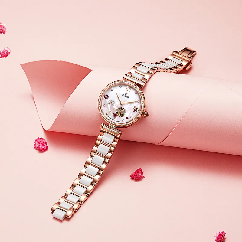EBOHR Cana Collection Mechanical Movement Ceramic Strap Watch Women's Mother of Pearl Color Watch Dial-2