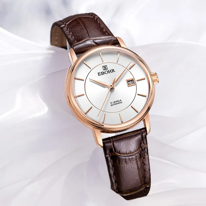 EBOHR Master Collection Mechanical Movement Cowhide Strap Watch Women's Watch Silver Dial-1