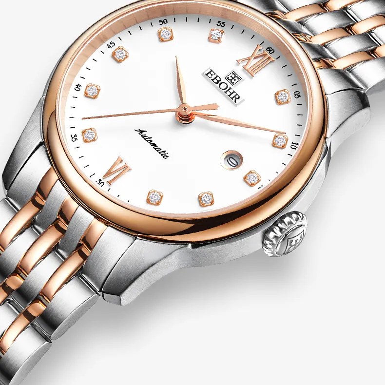EBOHR Cana Collection Mechanical Movement Stainless Steel Strap Watch Women's Watch White Dial-1