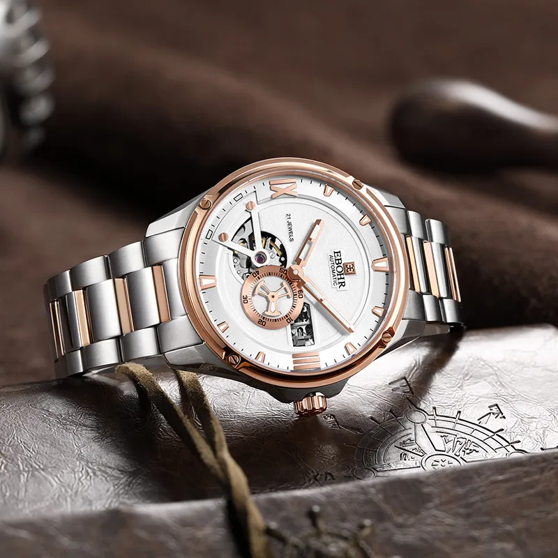 EBOHR Master Collection Traveler Mechanical Movement Stainless Steel Strap Watch Men's Watches White Dial-2