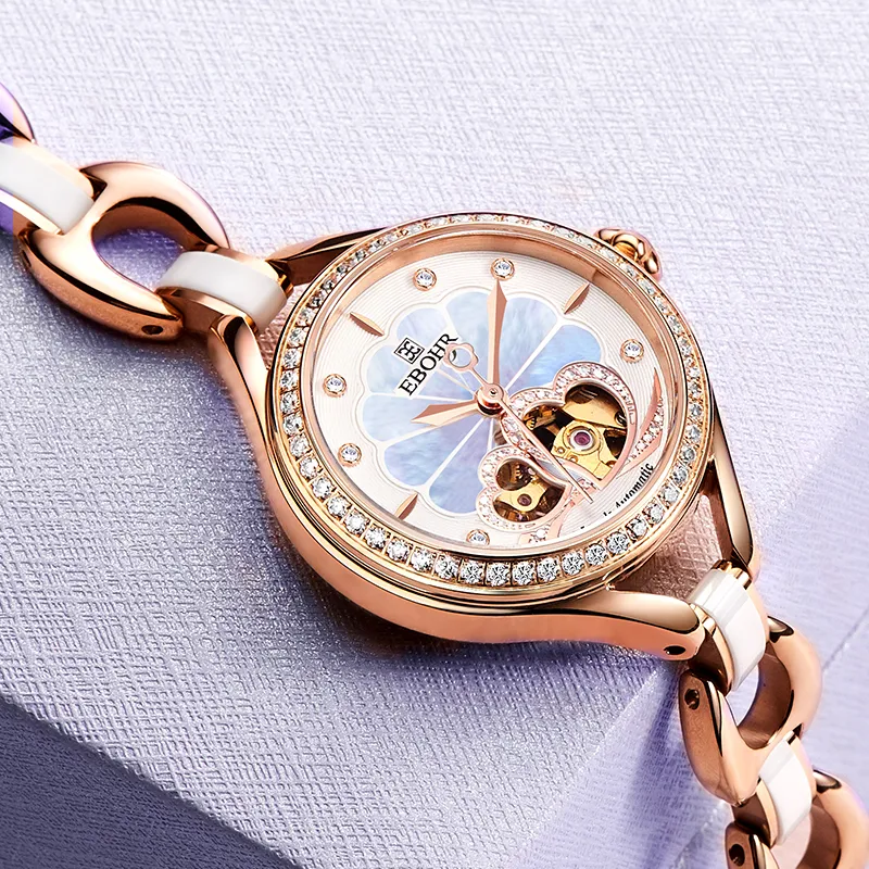 EBOHR Vanja Collection Mechanical Movement Ceramic Strap Watch Women's Watch Mother-of-Pearl Color Watch Dial-1