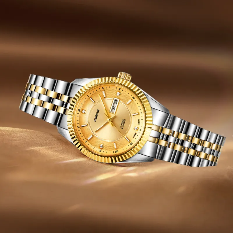 EBOHR Same Style, Store Exclusive Mechanical Movement Stainless Steel Strap Watch Women's Watch Gold Dial-2