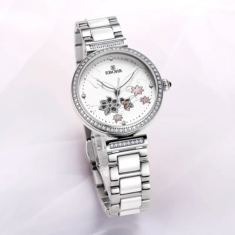 EBOHR Revenge Collection Mechanical Movement Stainless Steel Strap Watch Women's Watch White Dial-2