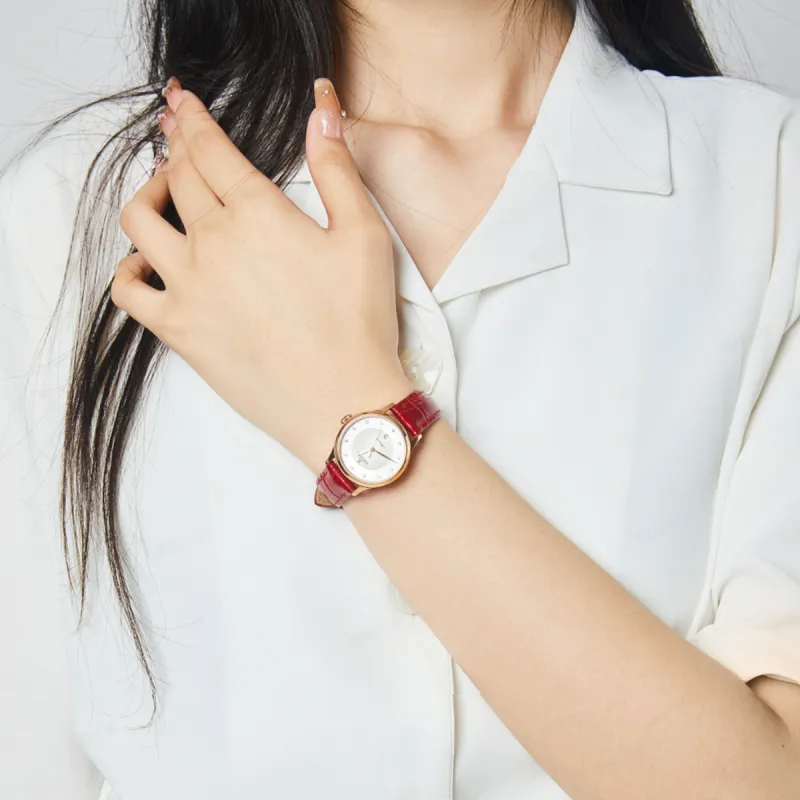 EBOHR Cana Collection Mechanical Movement Cowhide Strap Watch Women's Watch White Dial-2