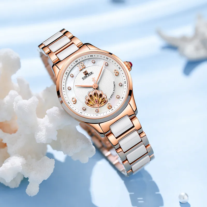 EBOHR Revenge Collection Mechanical Movement Steel Strap Watch Women's Watch White Dial-1