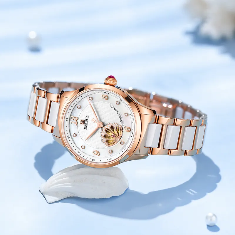 EBOHR Revenge Collection Mechanical Movement Steel Strap Watch Women's Watch White Dial-2