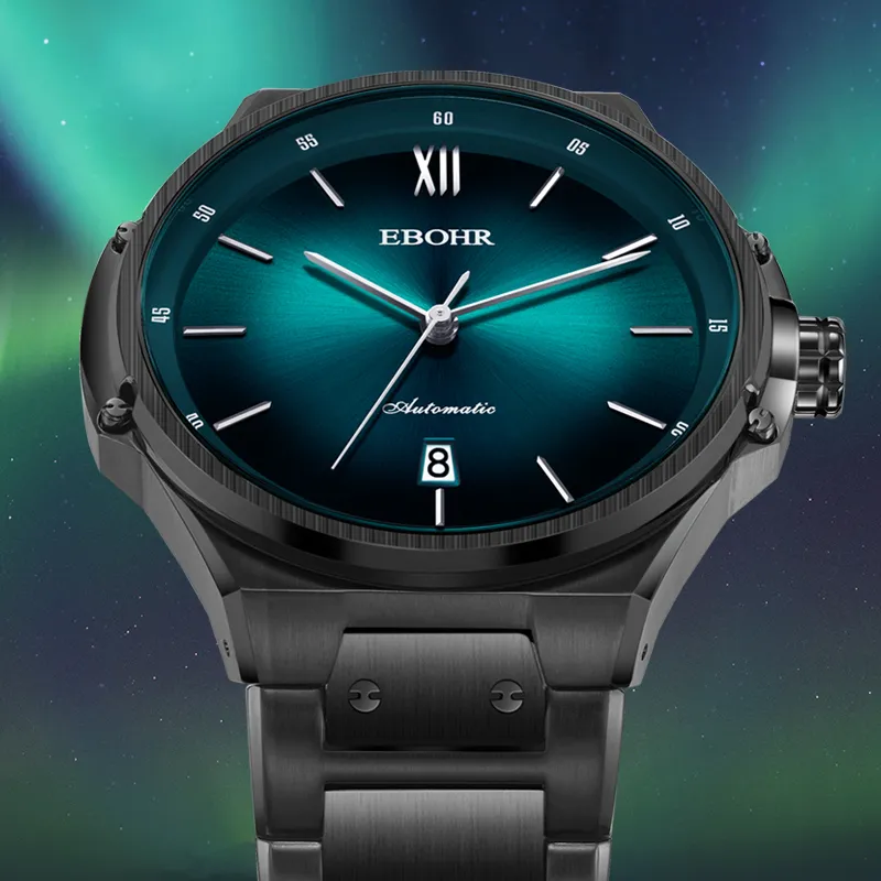 EBOHR Explorer Collection Mechanical Movement Stainless Steel Strap Watch Men's Watches Green Dial-2