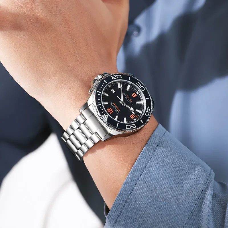 EBOHR Explorer Collection Automatic Mechanical Movement Stainless Steel Strap Watch Men's Watches Black Dial-2
