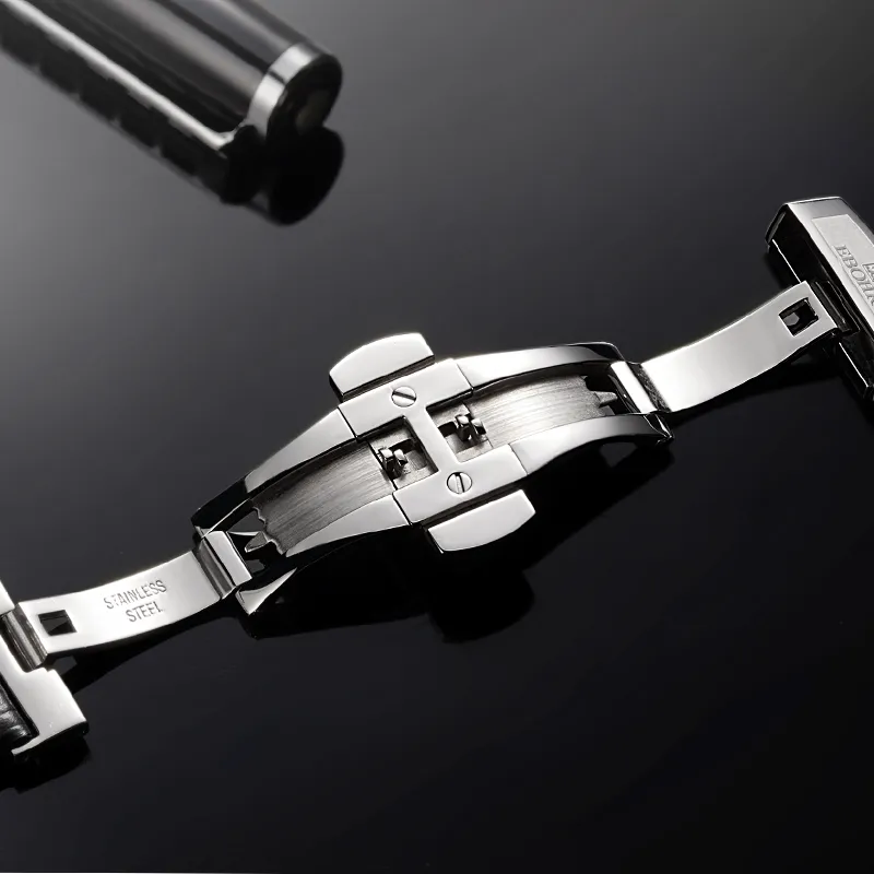 EBOHR Master Collection Mechanical Movement Leather Watch Bands Watch Men's Watches Black Dial-3