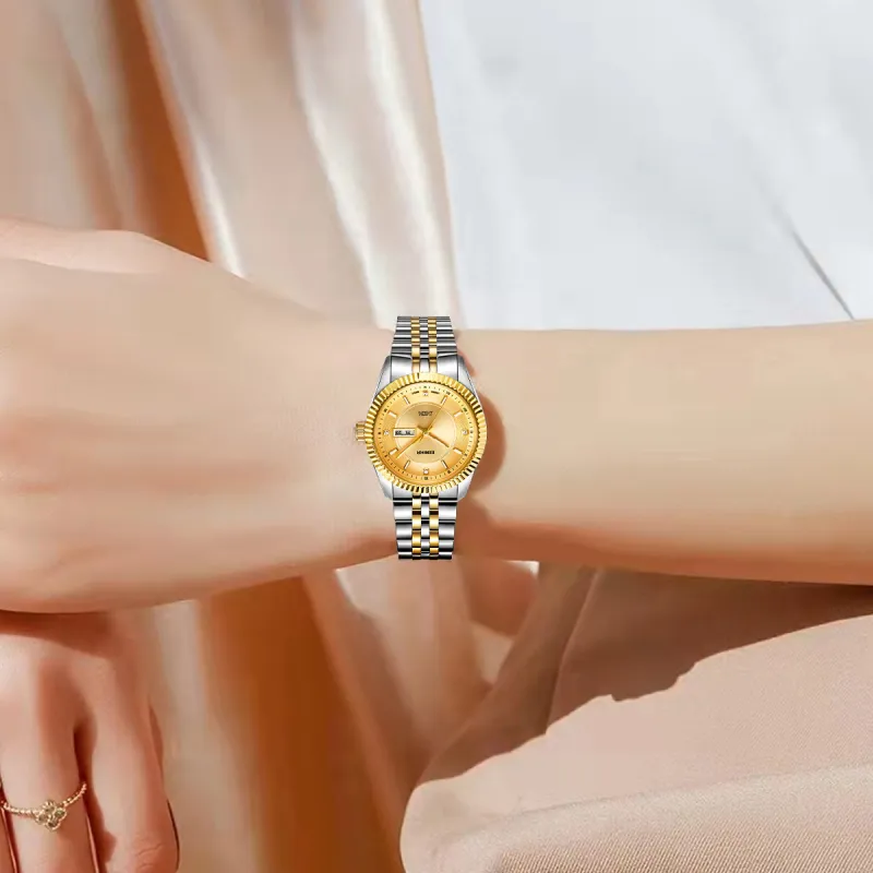 EBOHR Same Style, Store Exclusive Mechanical Movement Stainless Steel Strap Watch Women's Watch Gold Dial-3