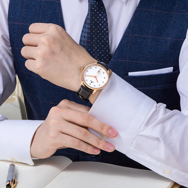 EBOHR Master Collection Mechanical Movement Leather Strap Watch Men's Watches White Dial-3