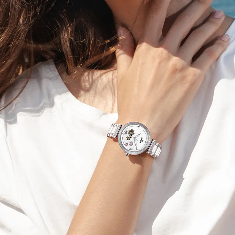 EBOHR Revenge Collection Mechanical Movement Stainless Steel Strap Watch Women's Watch White Dial-4