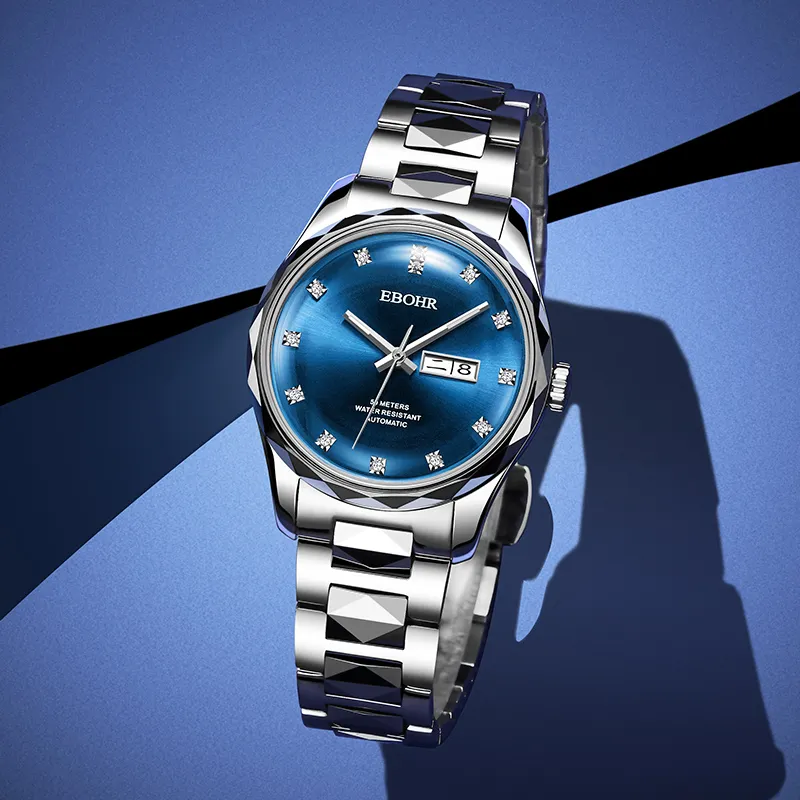 EBOHR Master Collection Mechanical Movement Tungsten Steel Strap Watch Women's Watch Blue Dial-2