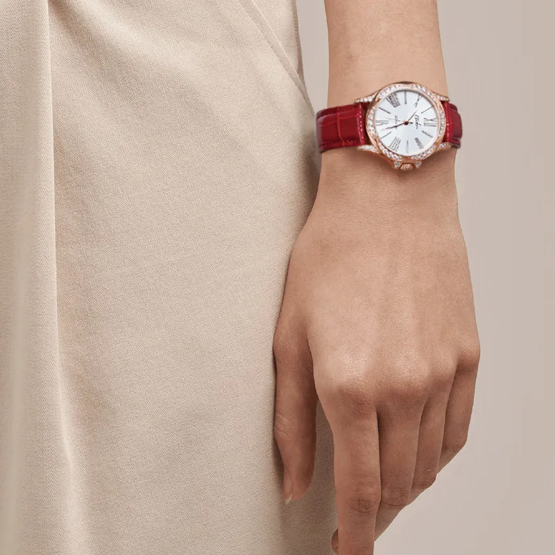 EBOHR Automatic Mechanical Movement Genuine Leather Strap Watch Women's Watch White Dial-3