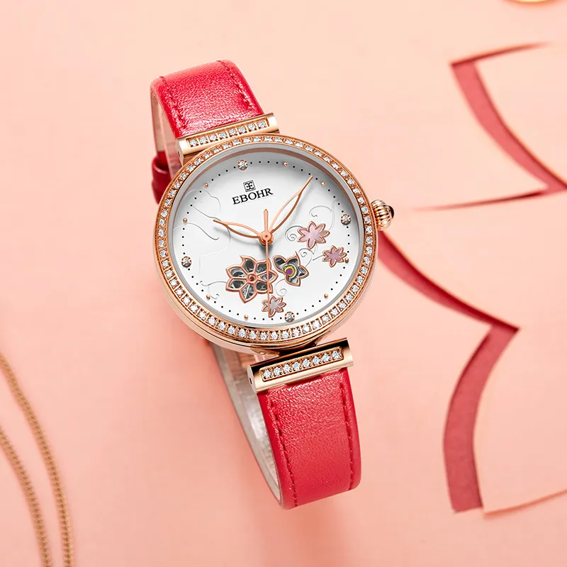 EBOHR Revenge Collection Mechanical Movement Leather Watch Bands Watch Women's Watch White Dial-9