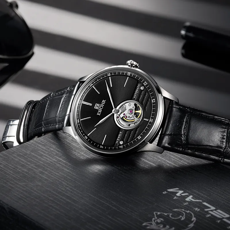 EBOHR Master Collection Mechanical Movement Leather Watch Bands Watch Men's Watches Black Dial-2