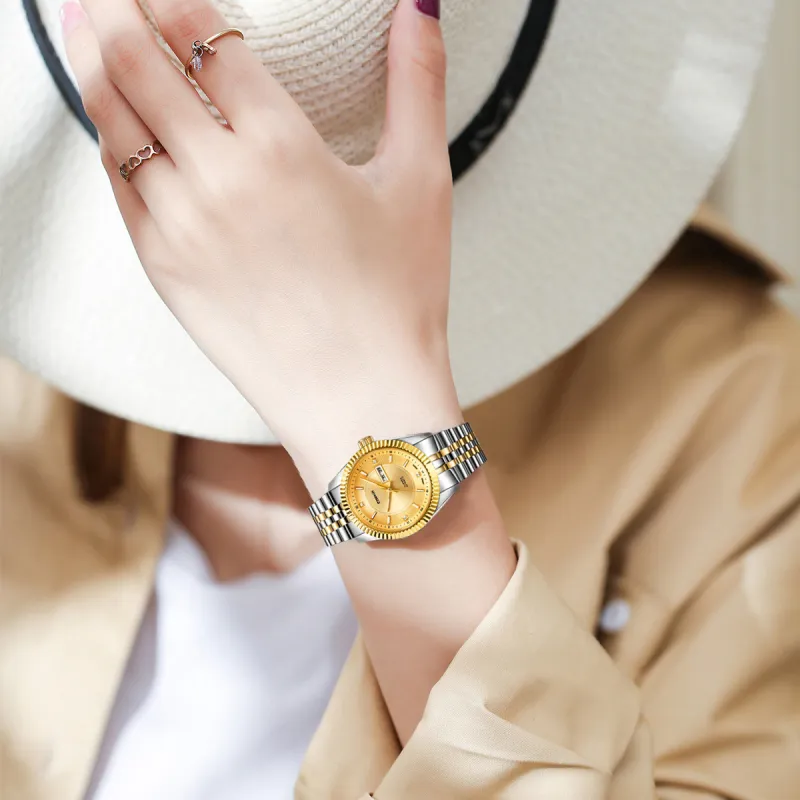 EBOHR Same Style, Store Exclusive Mechanical Movement Stainless Steel Strap Watch Women's Watch Gold Dial-4