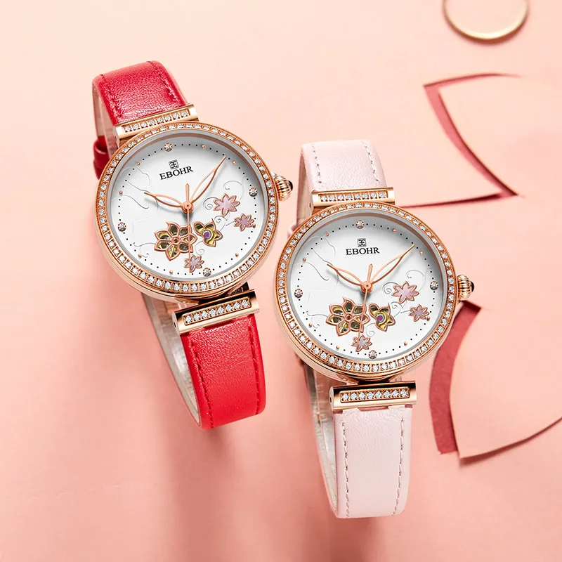 EBOHR Revenge Collection Mechanical Movement Leather Watch Bands Watch Women's Watch White Dial-1