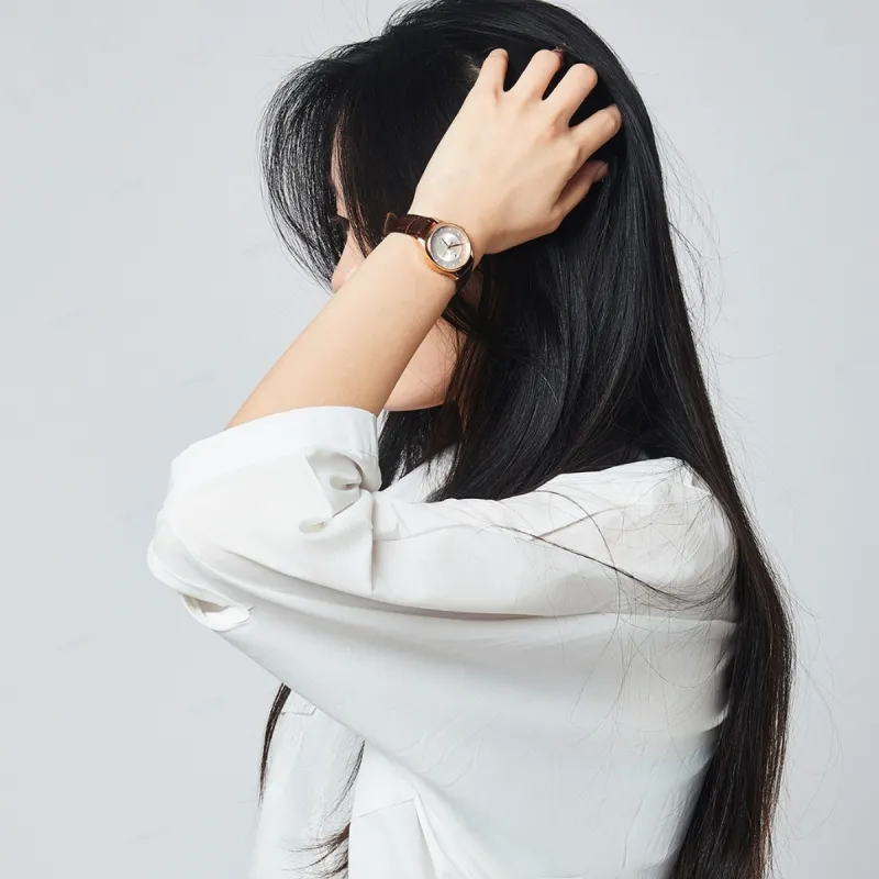 EBOHR Cana Collection Mechanical Movement Cowhide Strap Watch Women's Watch White Dial-16
