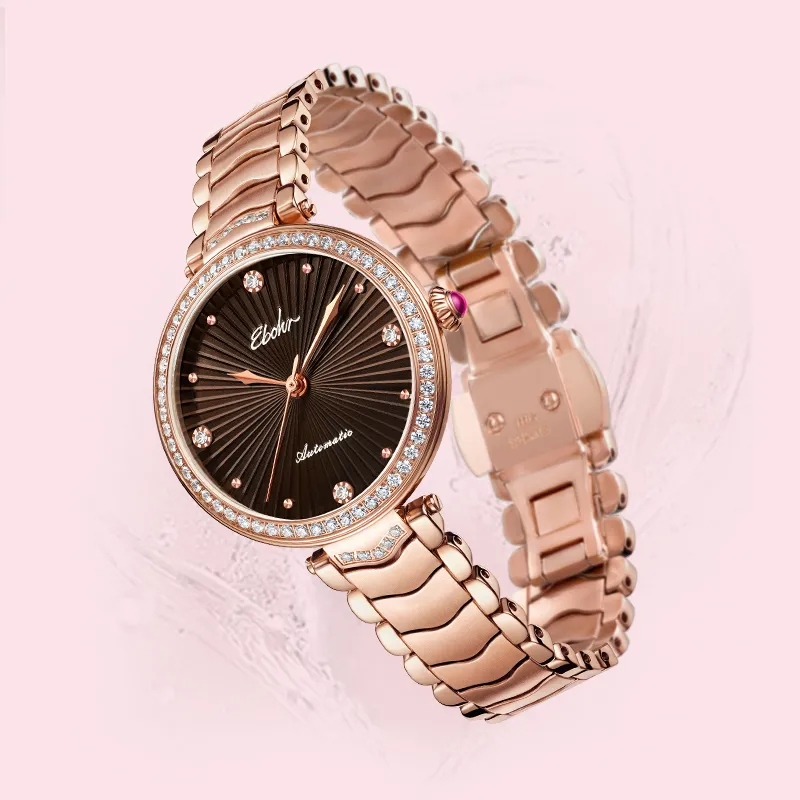 EBOHR Cana Collection Mechanical Movement Stainless Steel Strap Watch Women's Watch Black Dial-4