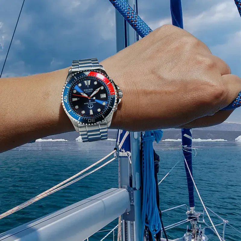 EBOHR Explorer Collection Mechanical Movement Stainless Steel Strap Watch Men's Watches Blue Dial-1
