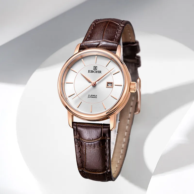 EBOHR Master Collection Mechanical Movement Cowhide Strap Watch Women's Watch Silver Dial-2