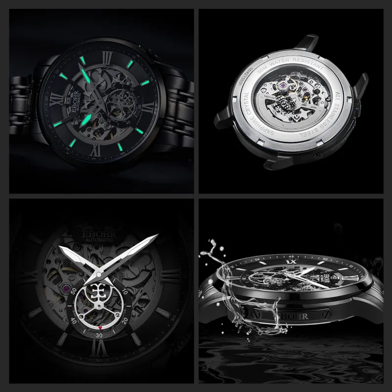 EBOHR Master Collection Mechanical Heart Mechanical Movement Watch Men's Watches Black Dial-7
