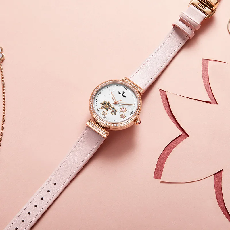 EBOHR Revenge Collection Mechanical Movement Leather Watch Bands Watch Women's Watch White Dial-3