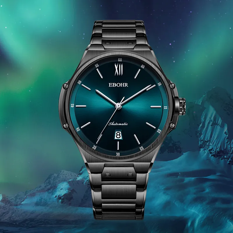 EBOHR Explorer Collection Mechanical Movement Stainless Steel Strap Watch Men's Watches Green Dial-3