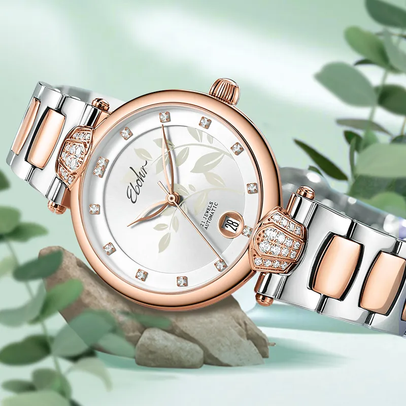 EBOHR Revenge Collection Mechanical Movement Stainless Steel Strap Watch Women's Watch White Dial-3